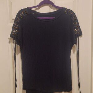 For the Republic black top with gold detail on the sleeve